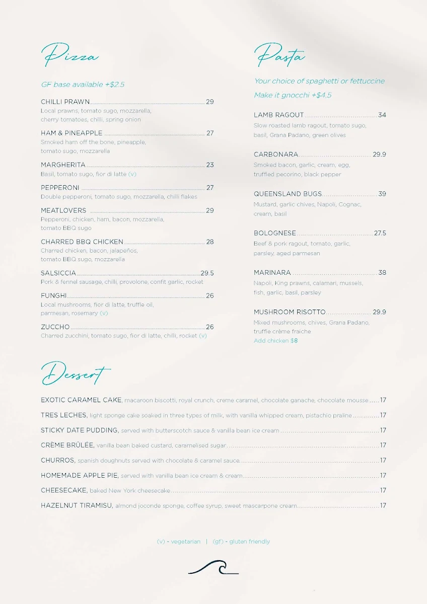 Menu, The Watermark Townsville