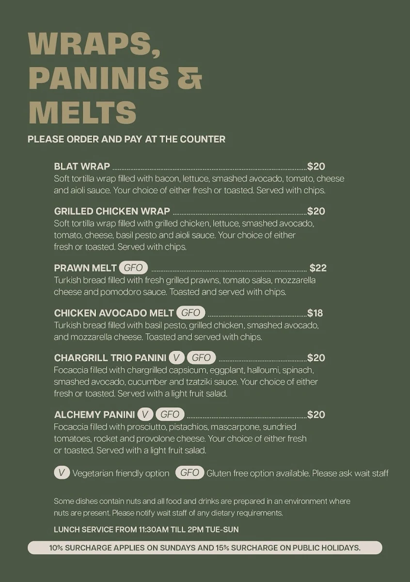 Menu, Alchemy on Victoria