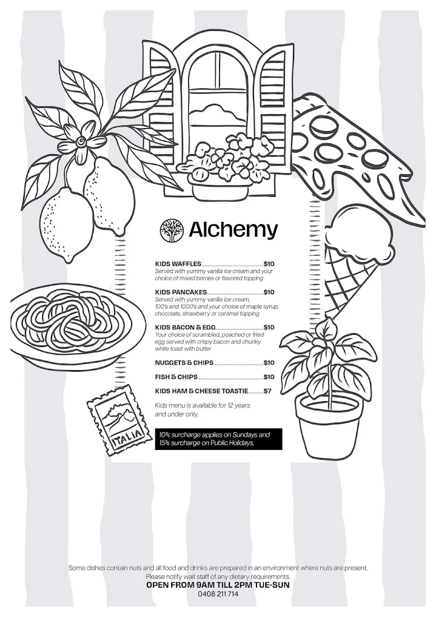 Menu, Alchemy on Victoria