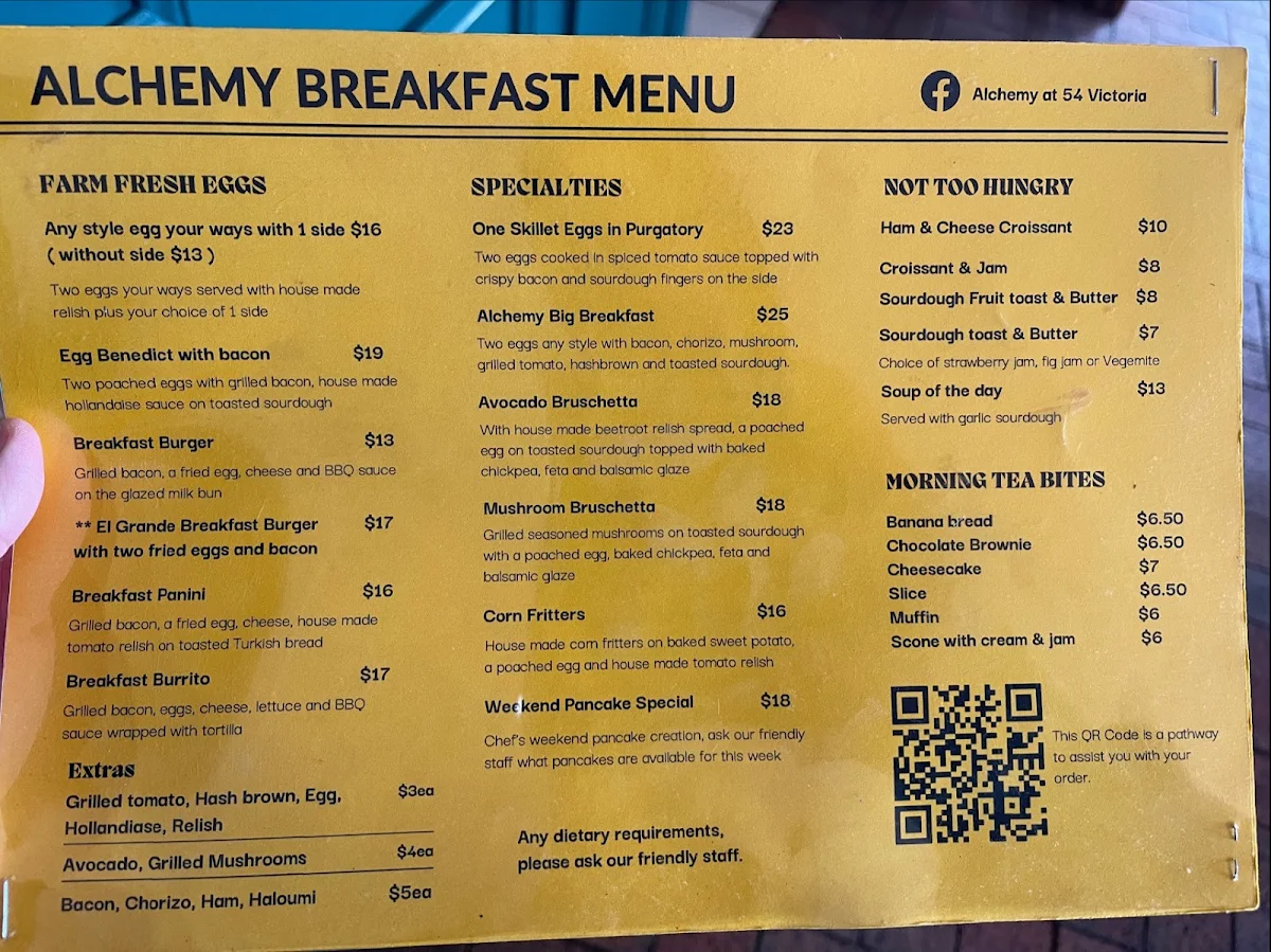 Menu, Alchemy on Victoria
