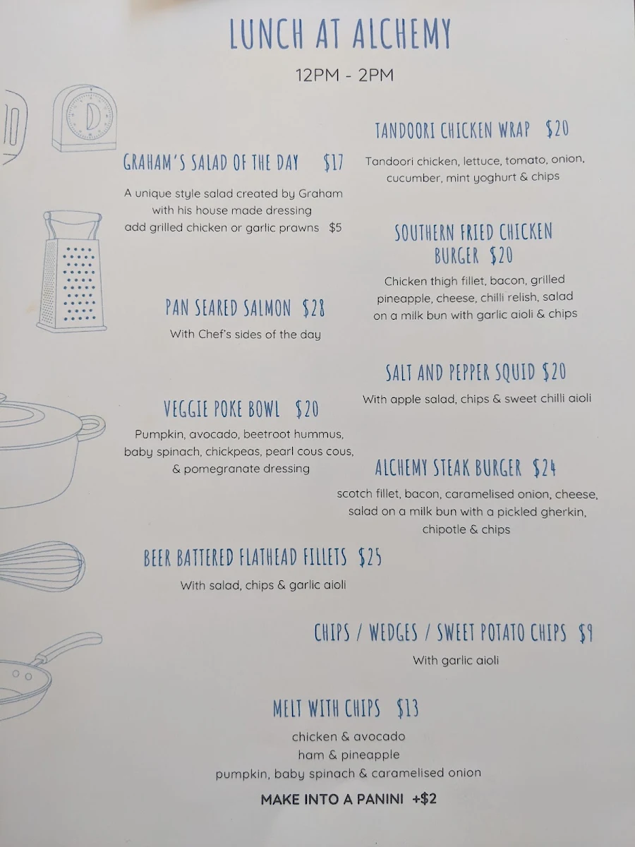 Menu, Alchemy on Victoria