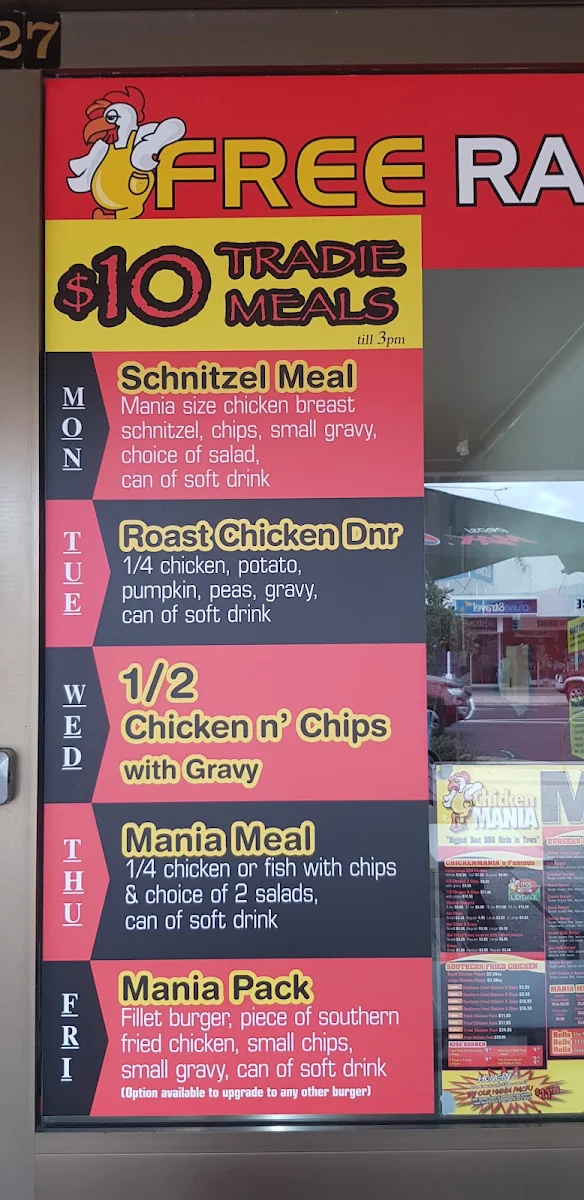 Menu, Chicken Mania Ballina