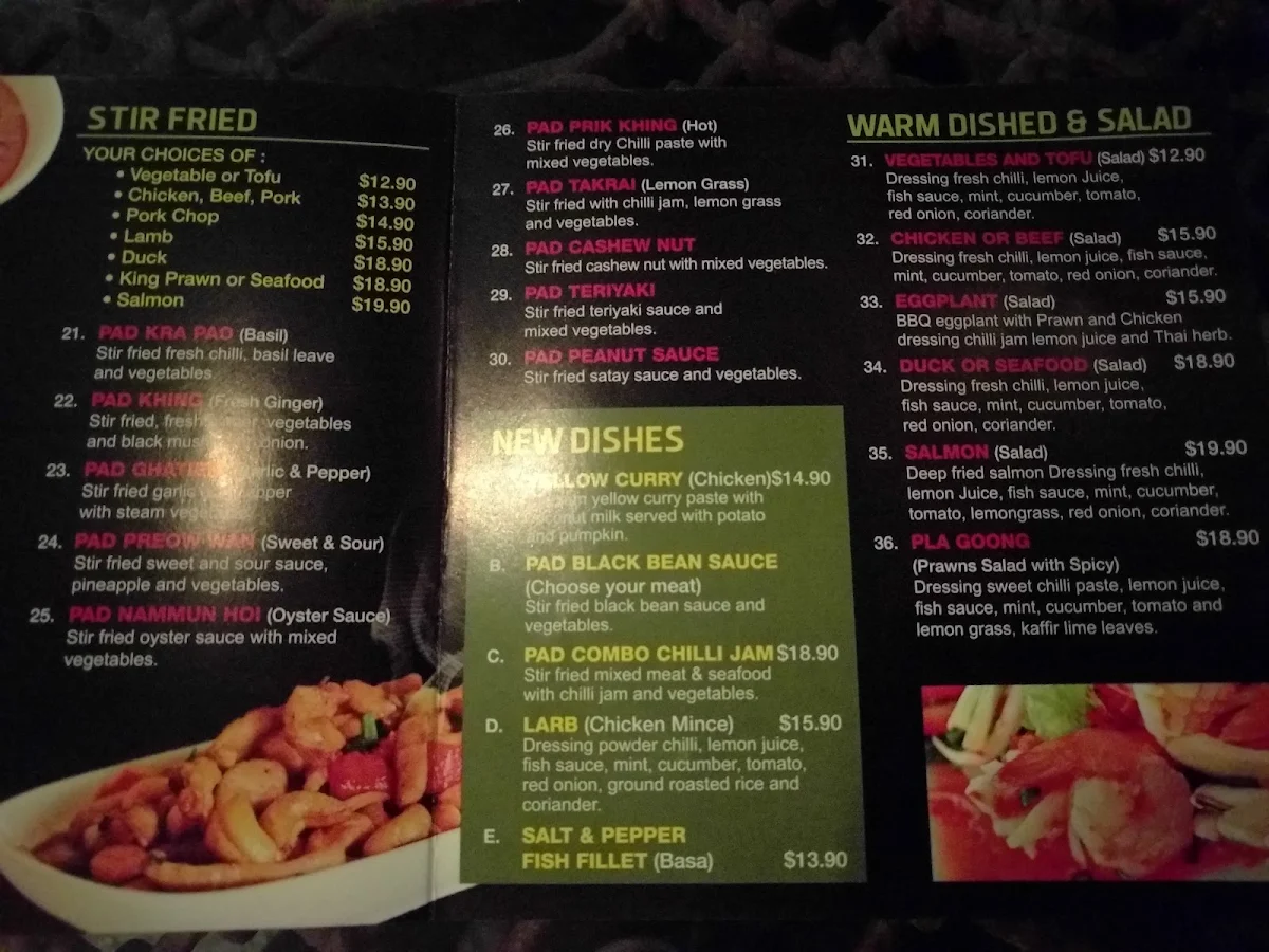 Menu, Banana Leaf Thai cuisine South Hurstville
