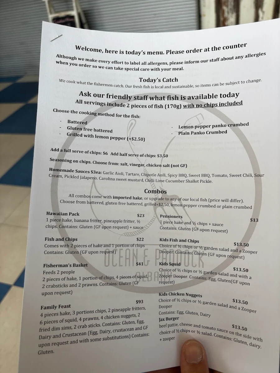 Menu, Ocean & Paddock