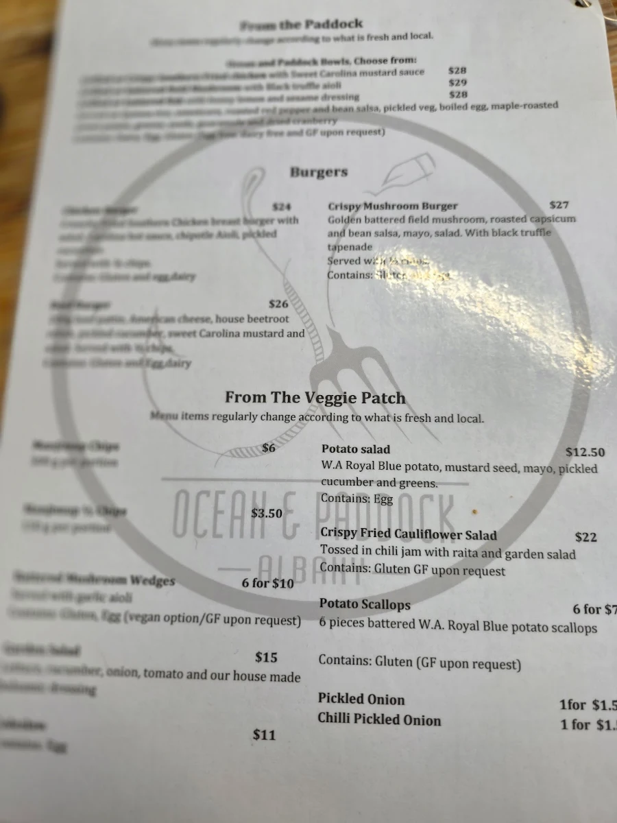 Menu, Ocean & Paddock