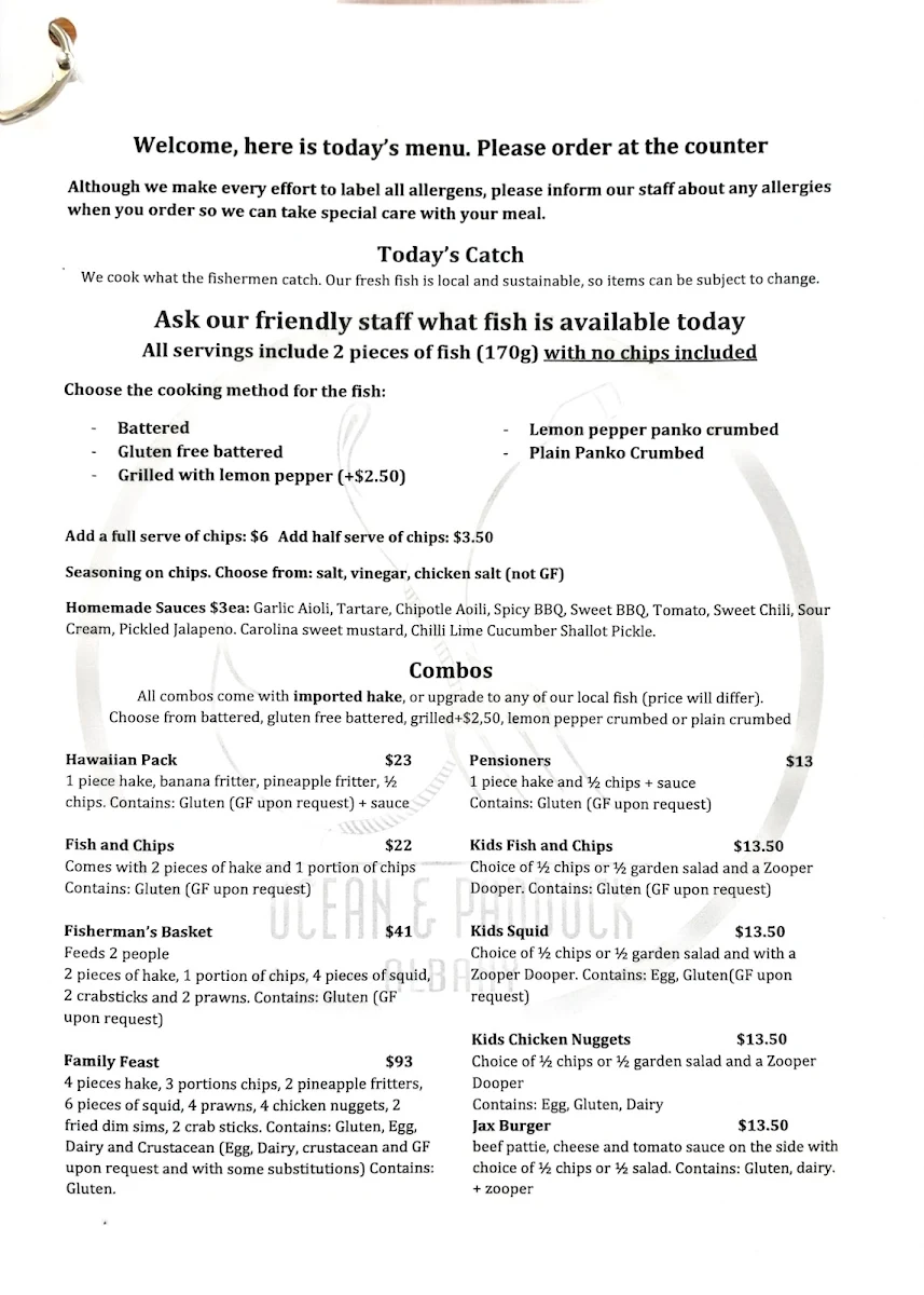 Menu, Ocean & Paddock