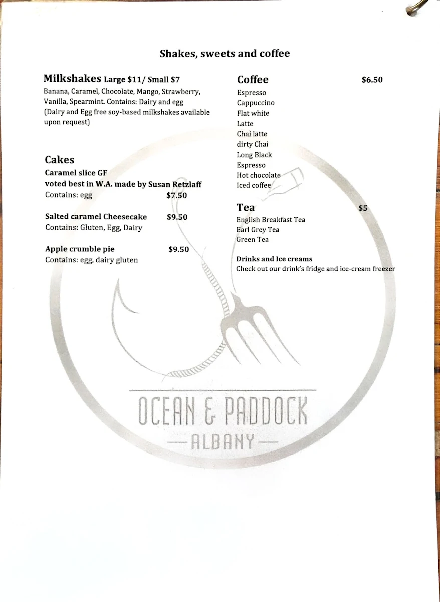 Menu, Ocean & Paddock