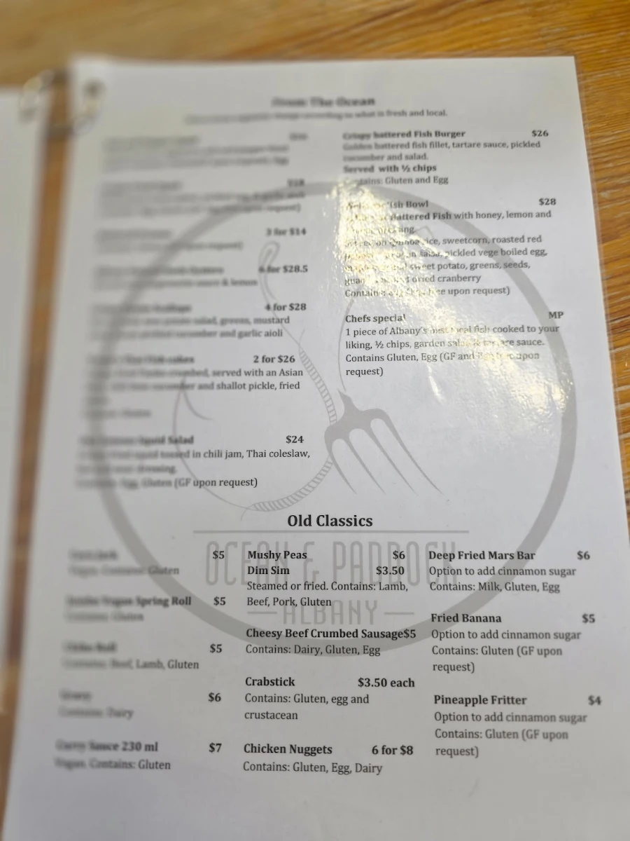 Menu, Ocean & Paddock