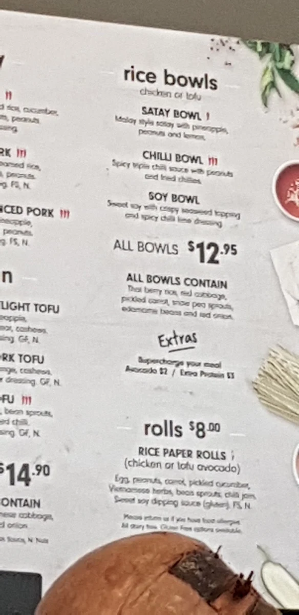 Menu, Banana Blossom Manly