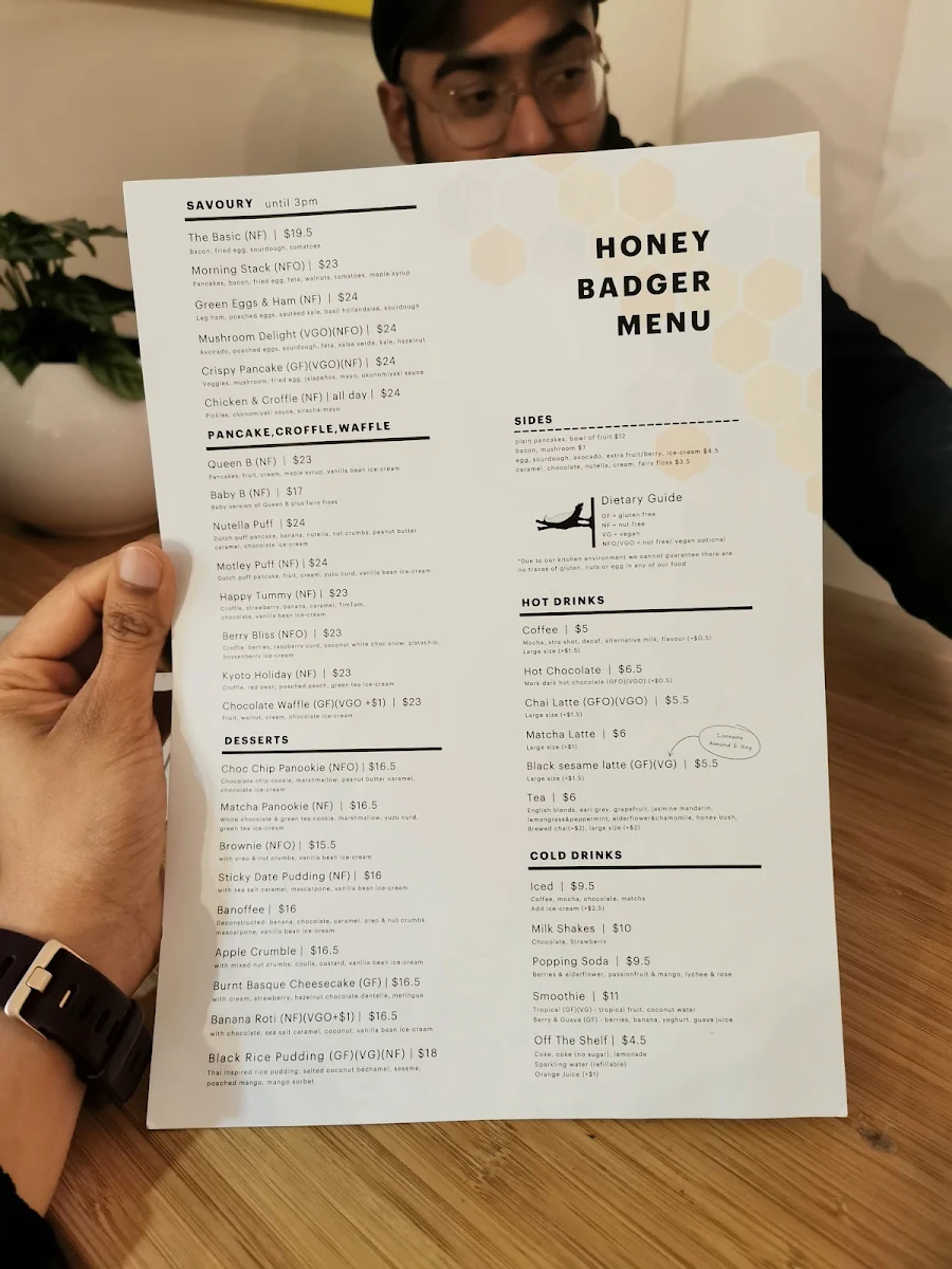 Menu, Honey Badger Dessert Cafe