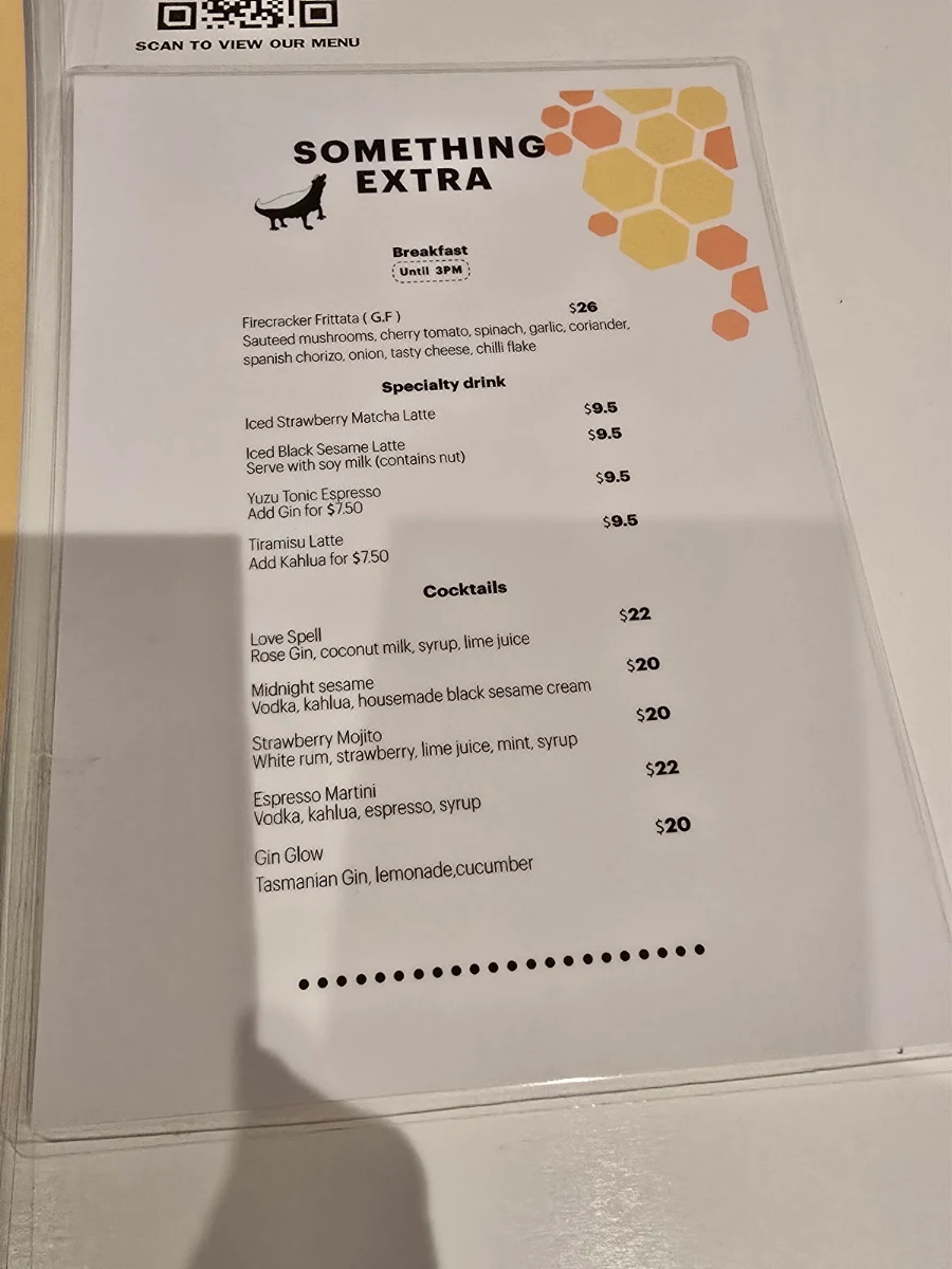 Menu, Honey Badger Dessert Cafe