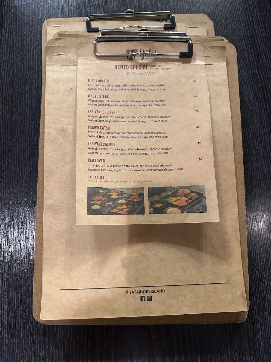 Menu, Yatai by Hatori Karaage Hope Island