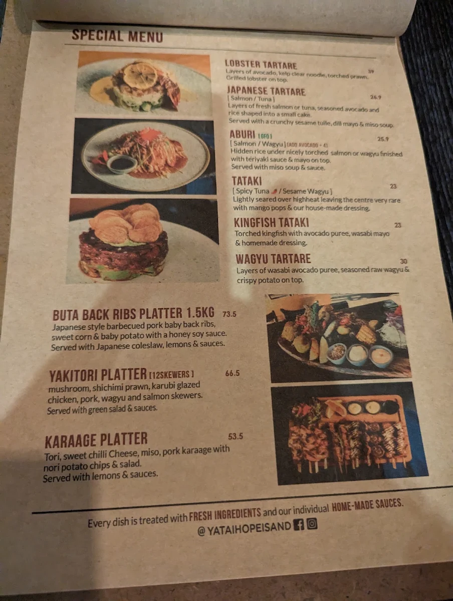 Menu, Yatai by Hatori Karaage Hope Island