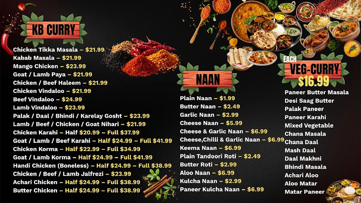 Menu, Khan Baba Restaurant