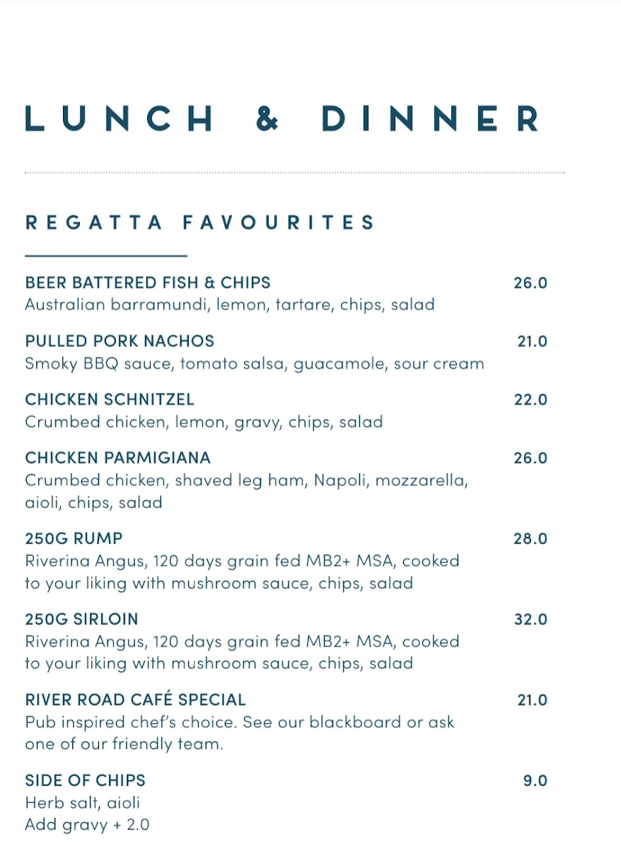 Menu, Regatta Hotel