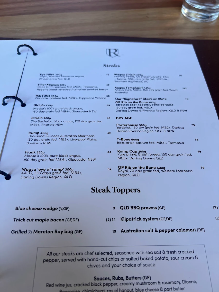 Menu, Regatta Hotel