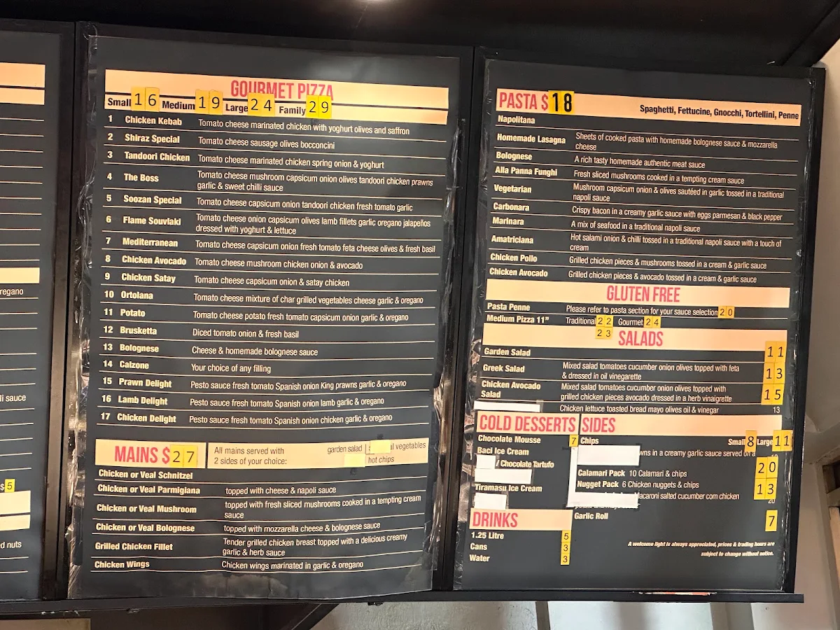Menu, Lina's Pizza