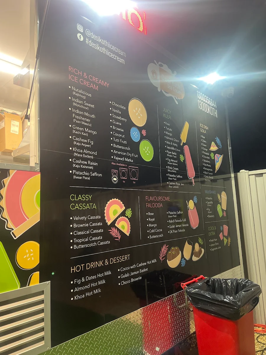 Menu, Desi Kothi Ice Cream - Werribee