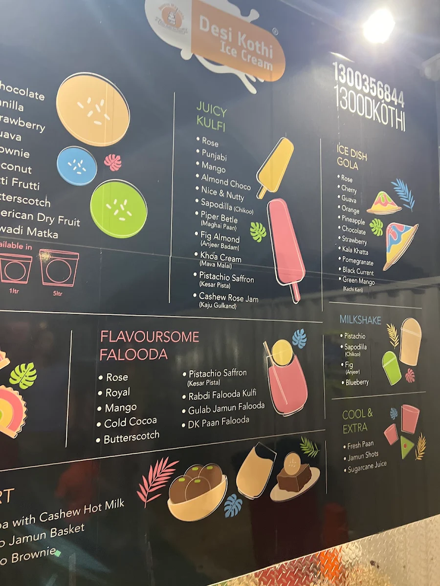 Menu, Desi Kothi Ice Cream - Werribee