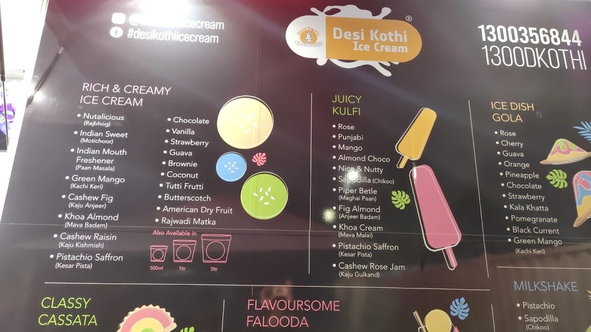 Menu, Desi Kothi Ice Cream - Werribee