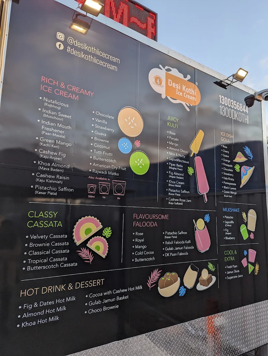 Menu, Desi Kothi Ice Cream - Werribee