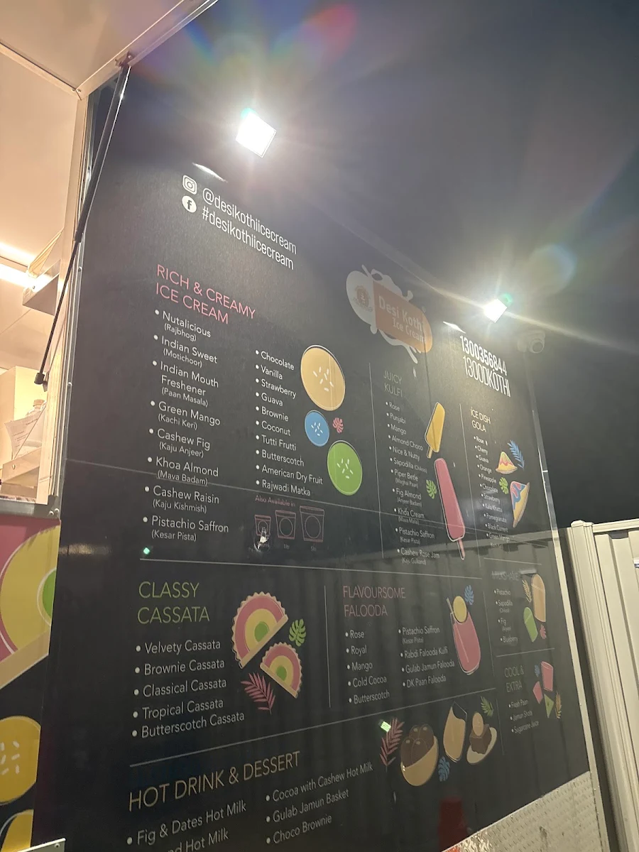 Menu, Desi Kothi Ice Cream - Werribee