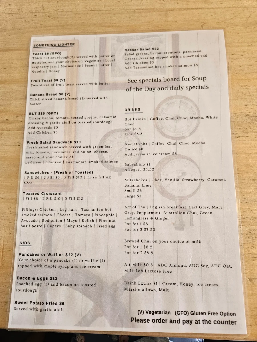 Menu, Sco & Co. and The Lifebuoy Cafe