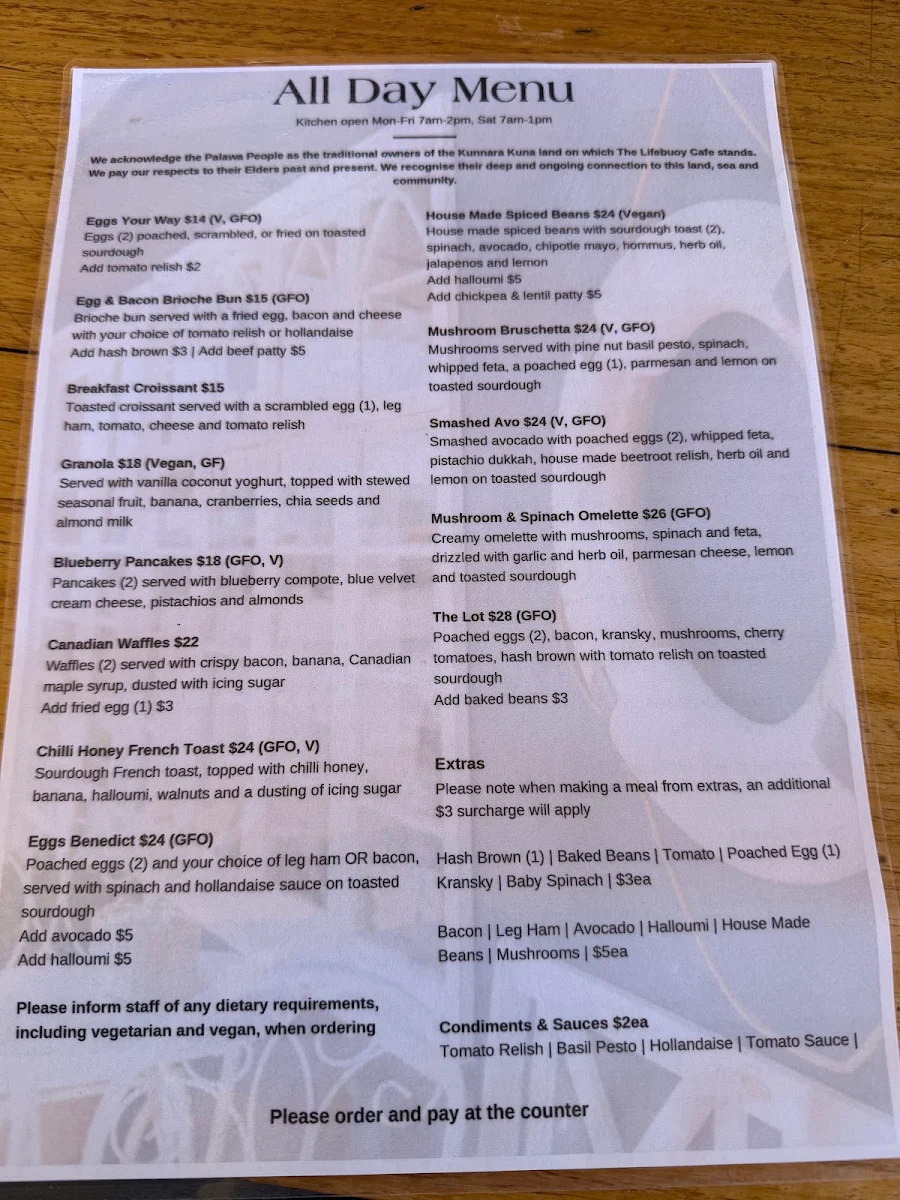 Menu, Sco & Co. and The Lifebuoy Cafe