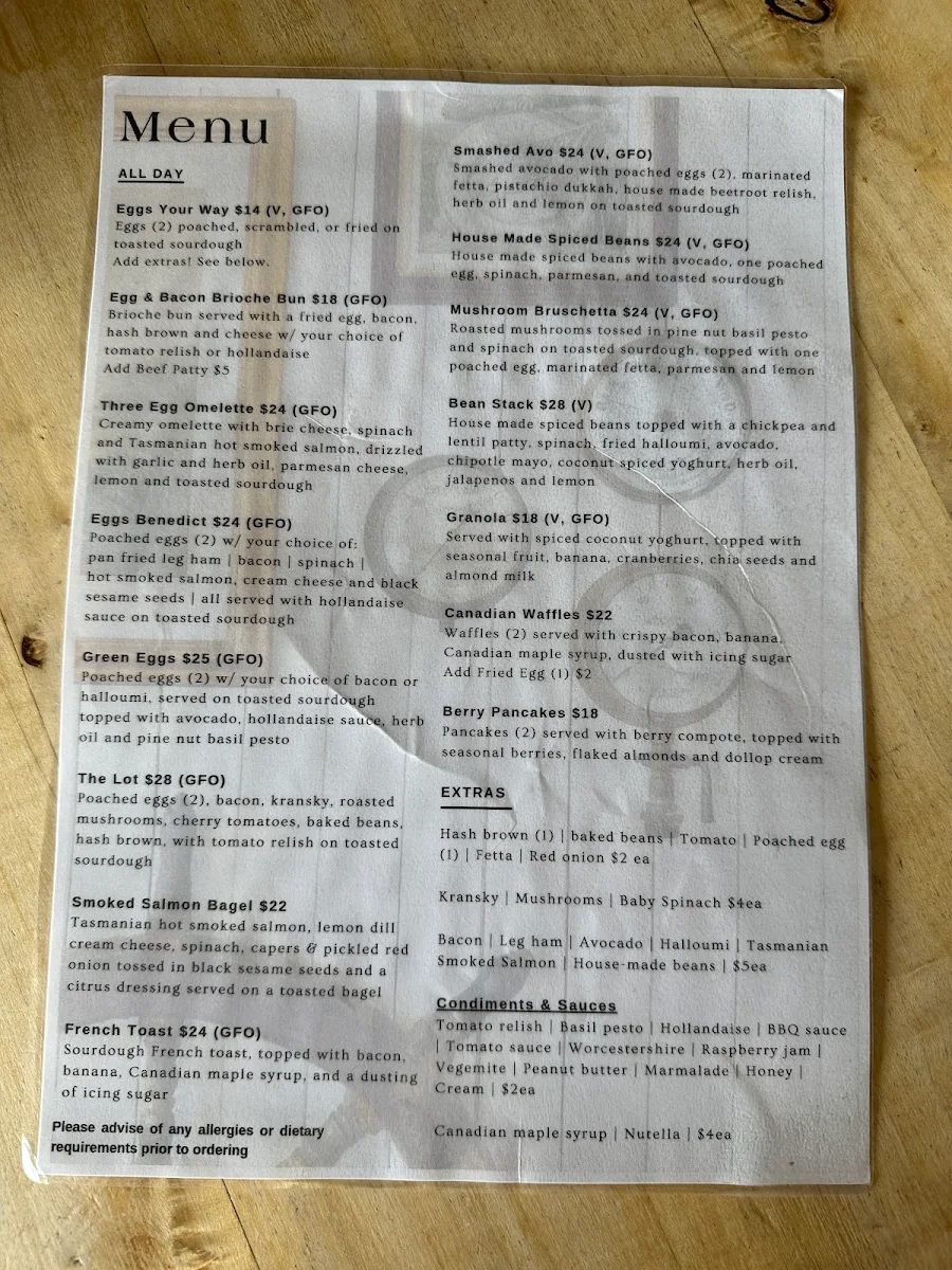 Menu, Sco & Co. and The Lifebuoy Cafe