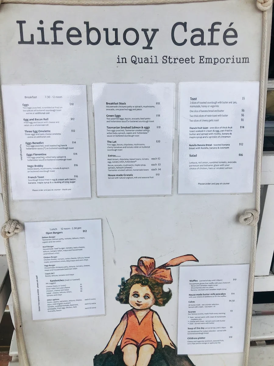 Menu, Sco & Co. and The Lifebuoy Cafe
