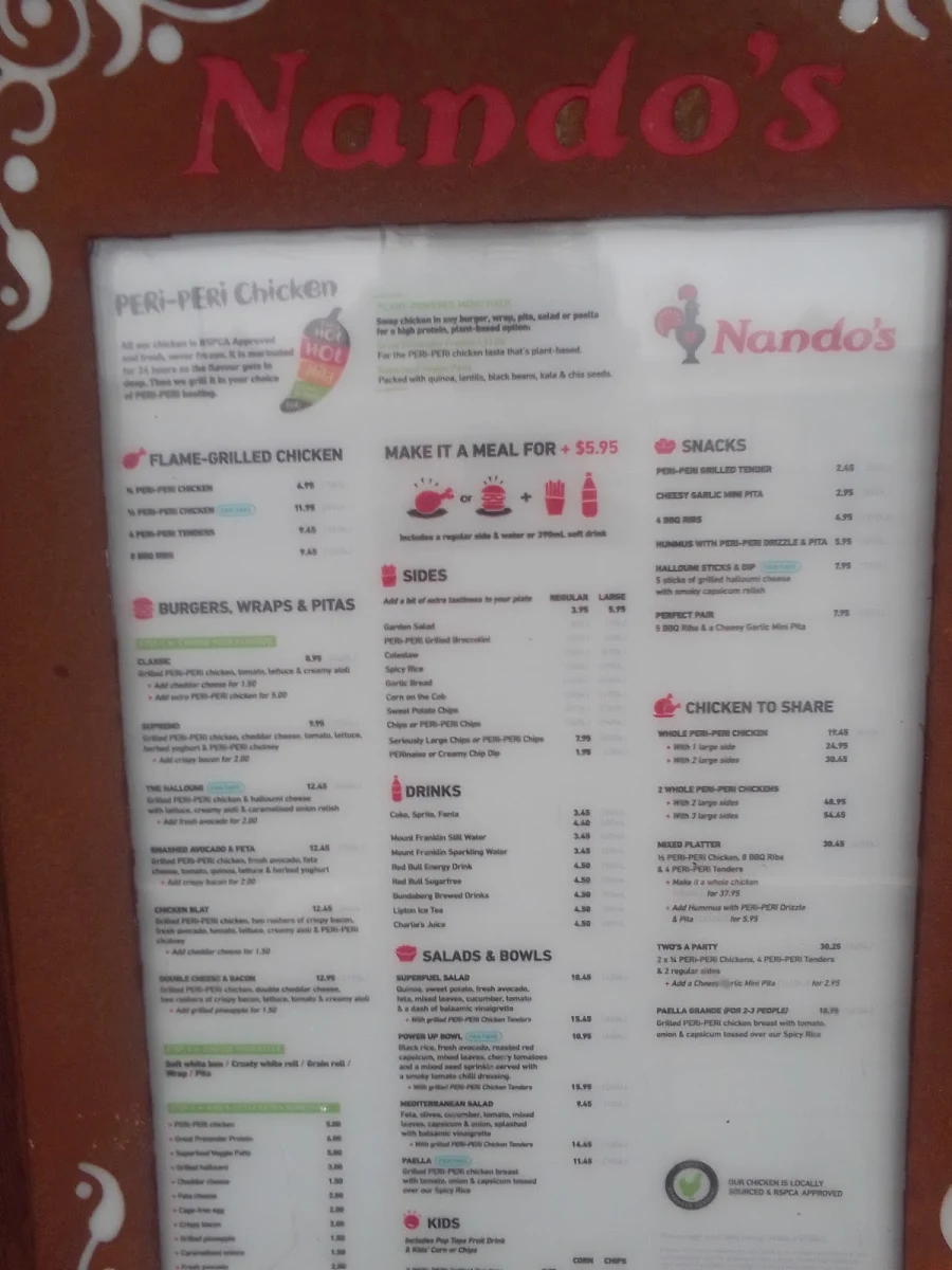 Menu, Nando's Northpark