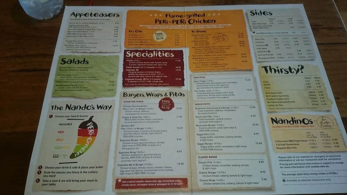 Menu, Nando's Northpark
