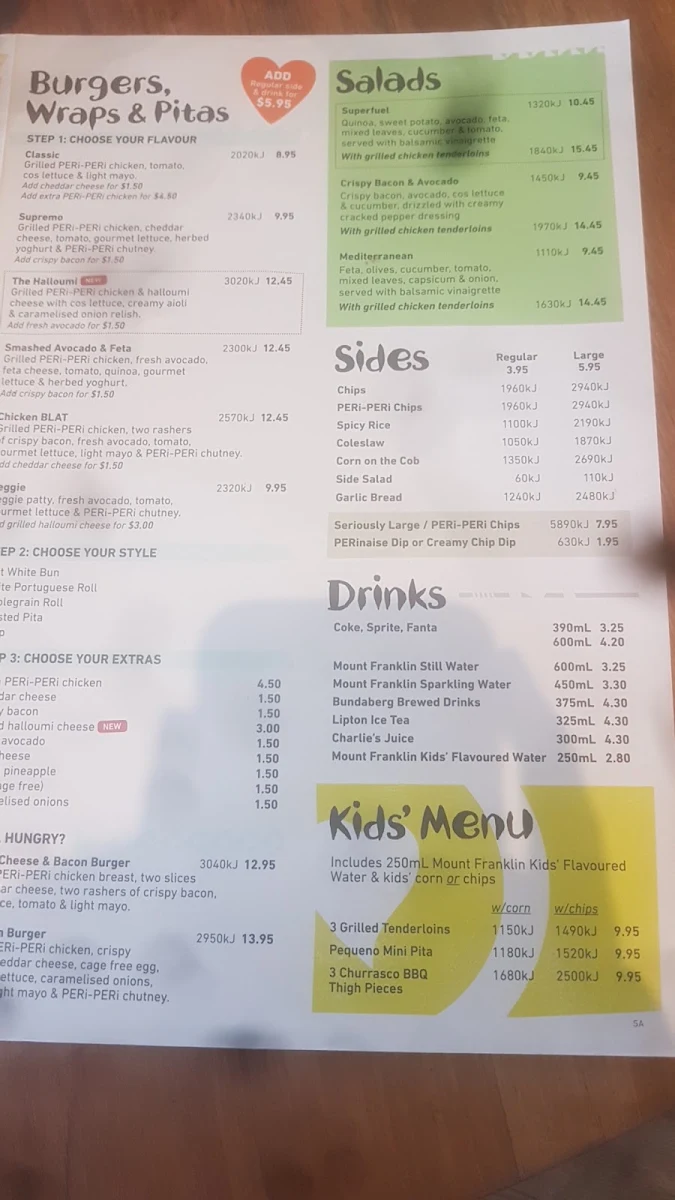 Menu, Nando's Northpark