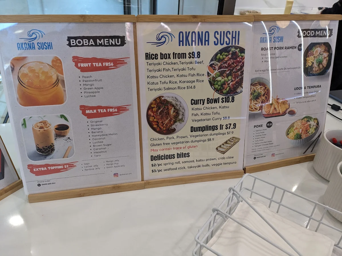 Menu, Akana Sushi