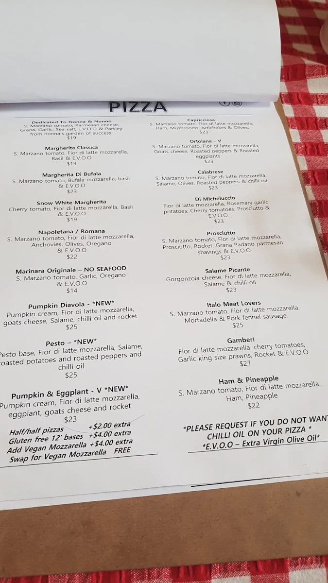 Menu, Little Michael's Pizzeria
