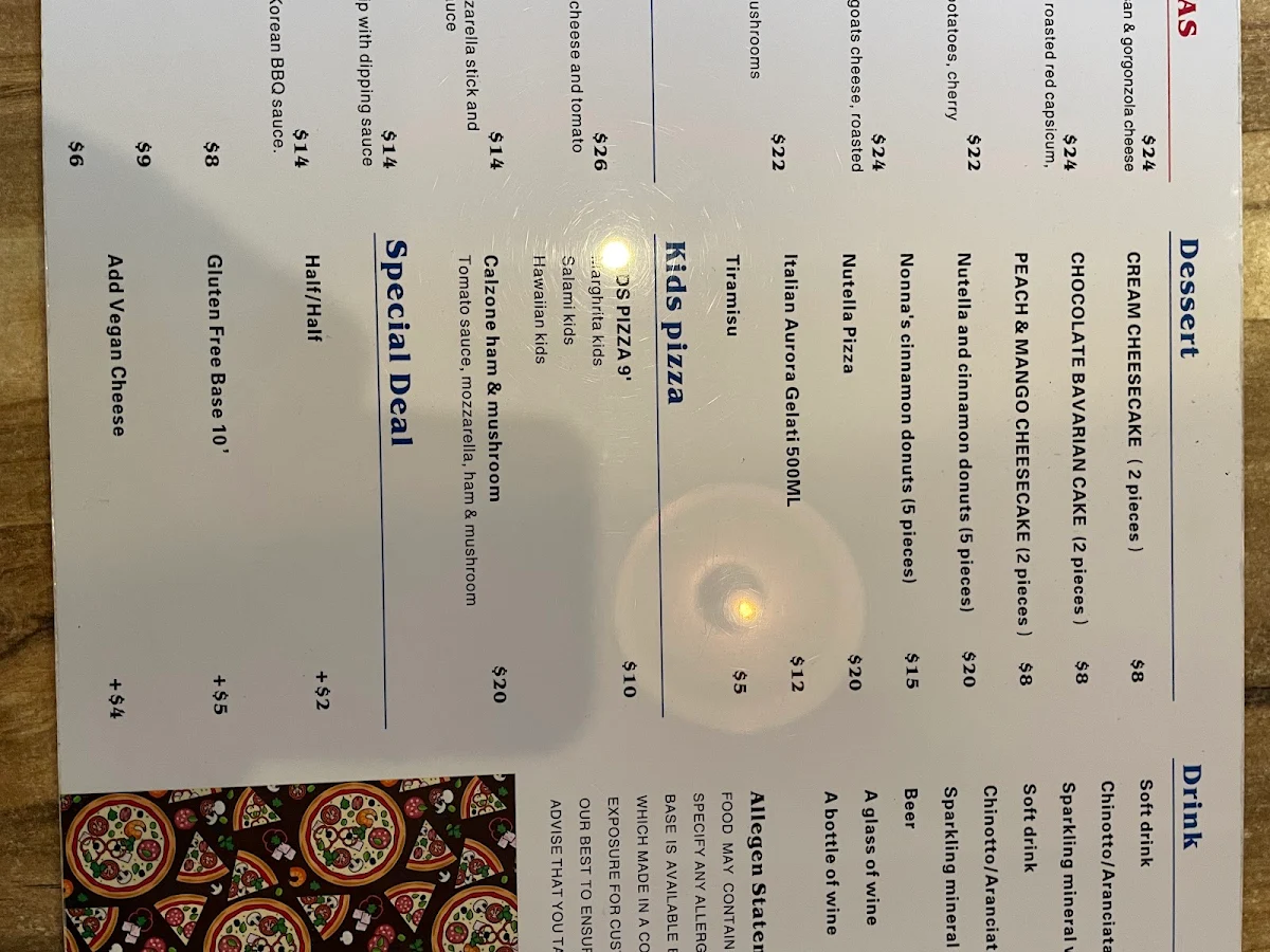 Menu, Little Michael's Pizzeria