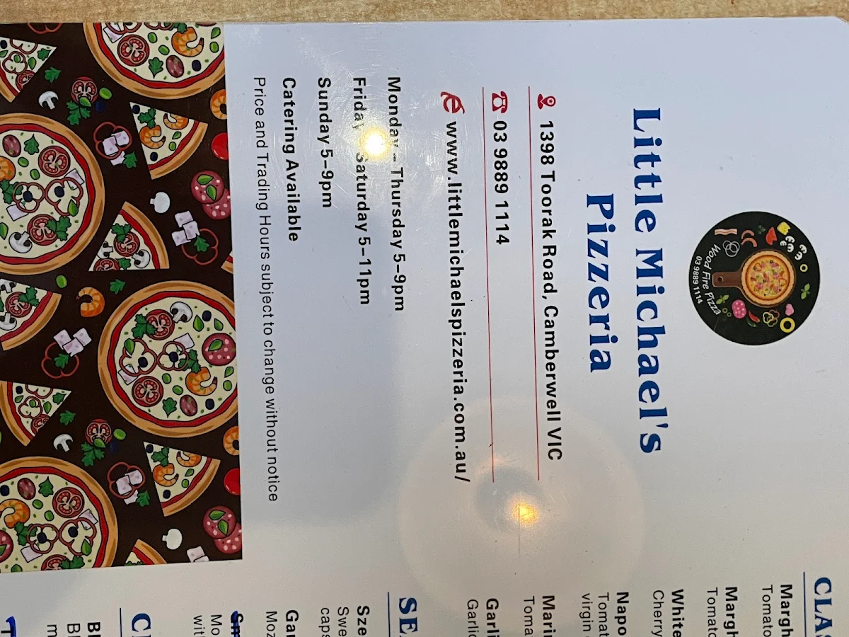 Menu, Little Michael's Pizzeria