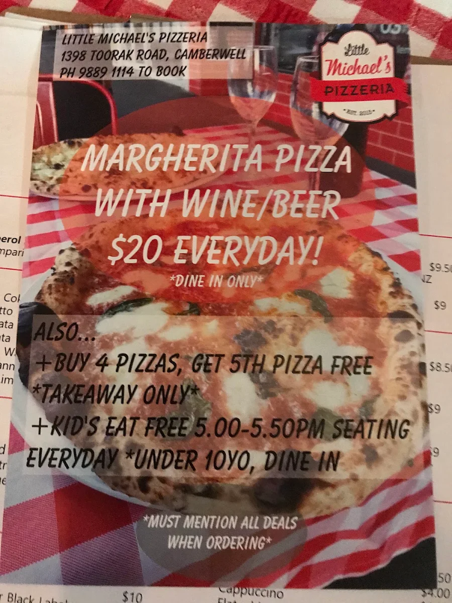 Menu, Little Michael's Pizzeria