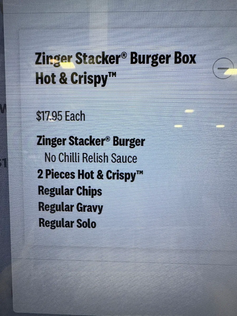 Menu, KFC Myer Centre Food Court