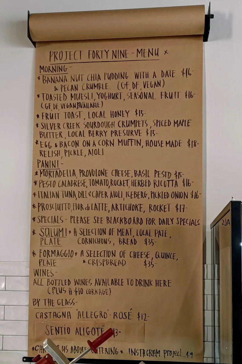 Menu, Project 49