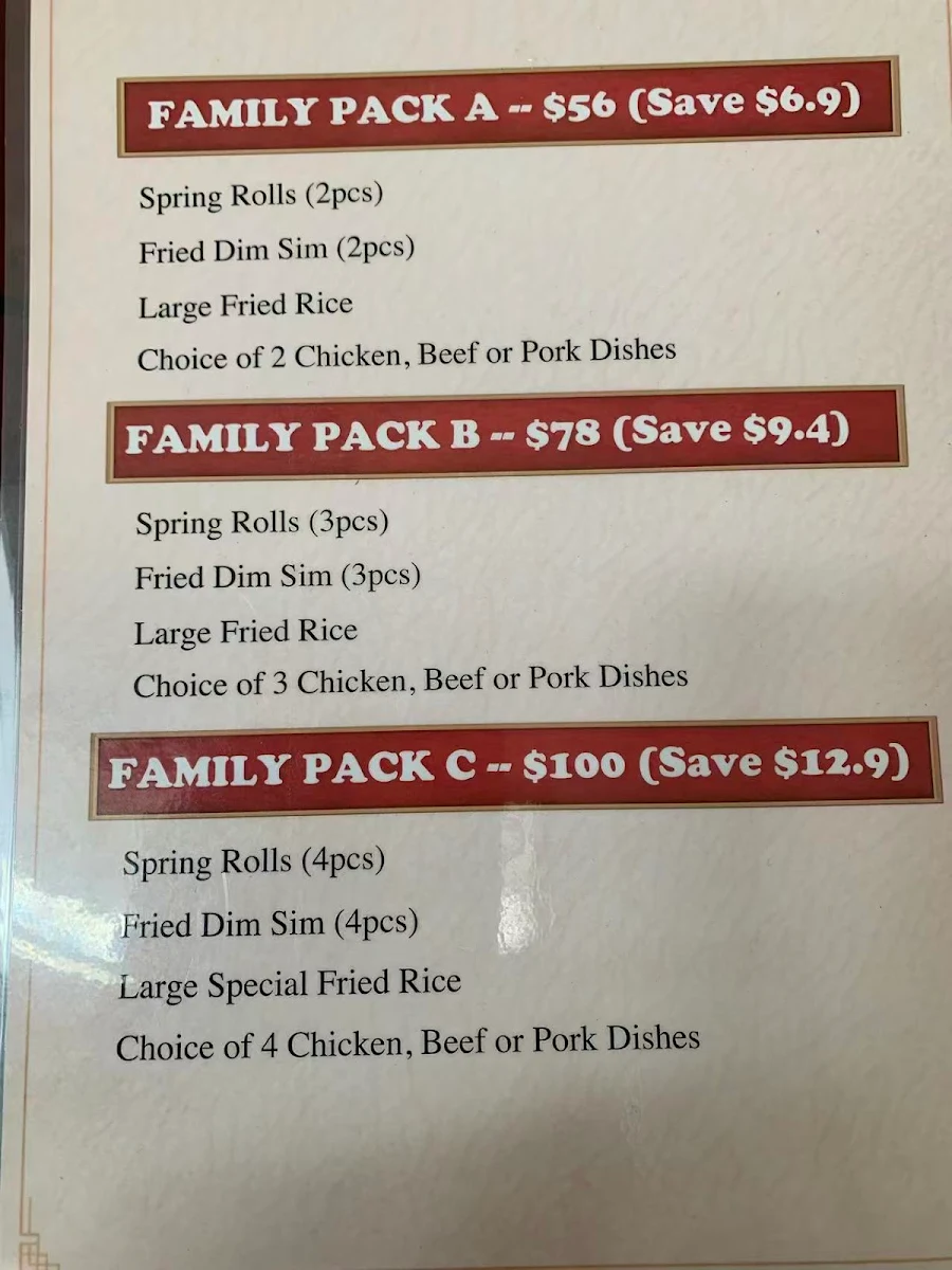 Menu, Regent Chinese Takeaway