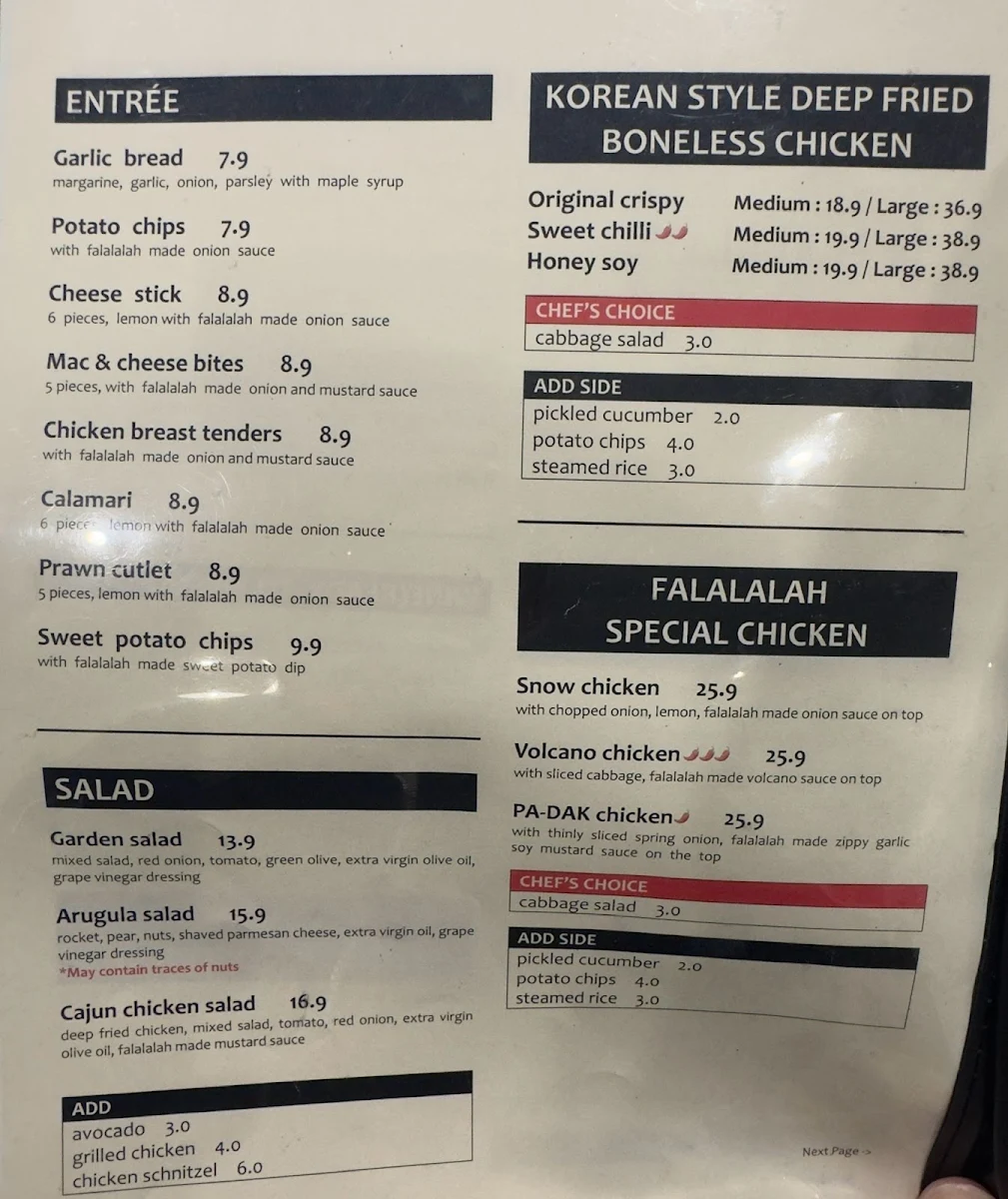 Menu, FALALALAH - Pinelands Plaza