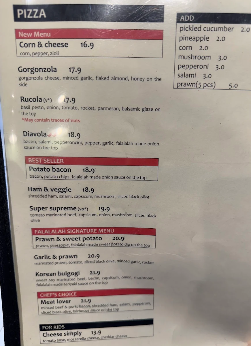 Menu, FALALALAH - Pinelands Plaza