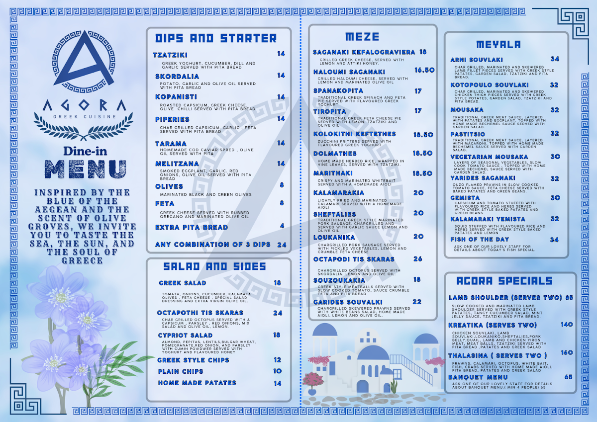 Menu, Agora Greek Cuisine