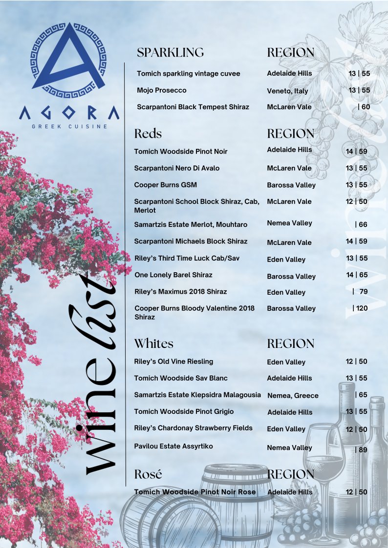 Menu, Agora Greek Cuisine