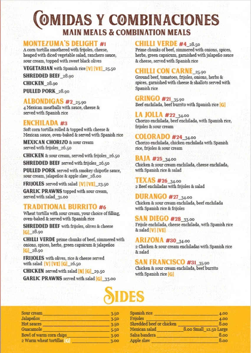 Menu, Montezuma's Mexican Restaurant & Bar - Albany Creek, QLD