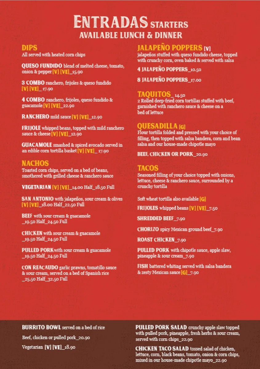 Menu, Montezuma's Mexican Restaurant & Bar - Albany Creek, QLD
