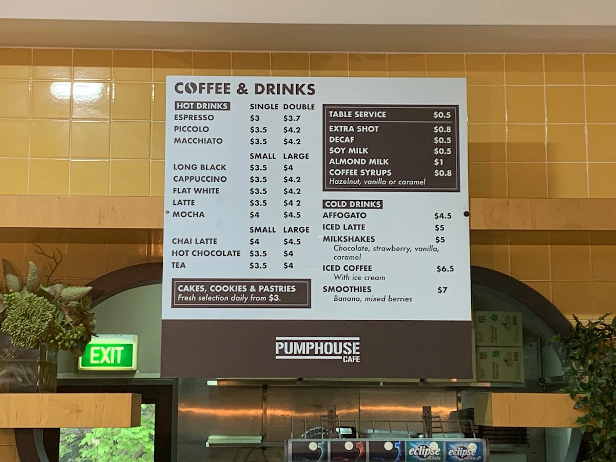 Menu, Pumphouse Cafe Lidcombe