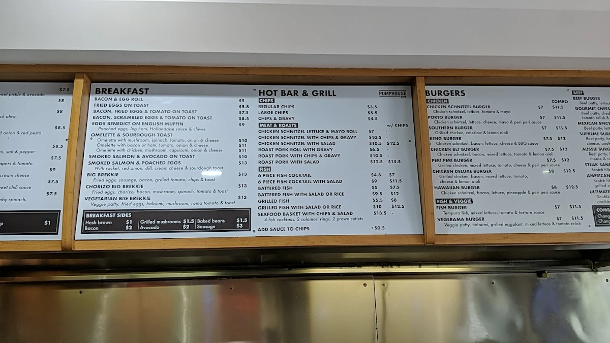 Menu, Pumphouse Cafe Lidcombe