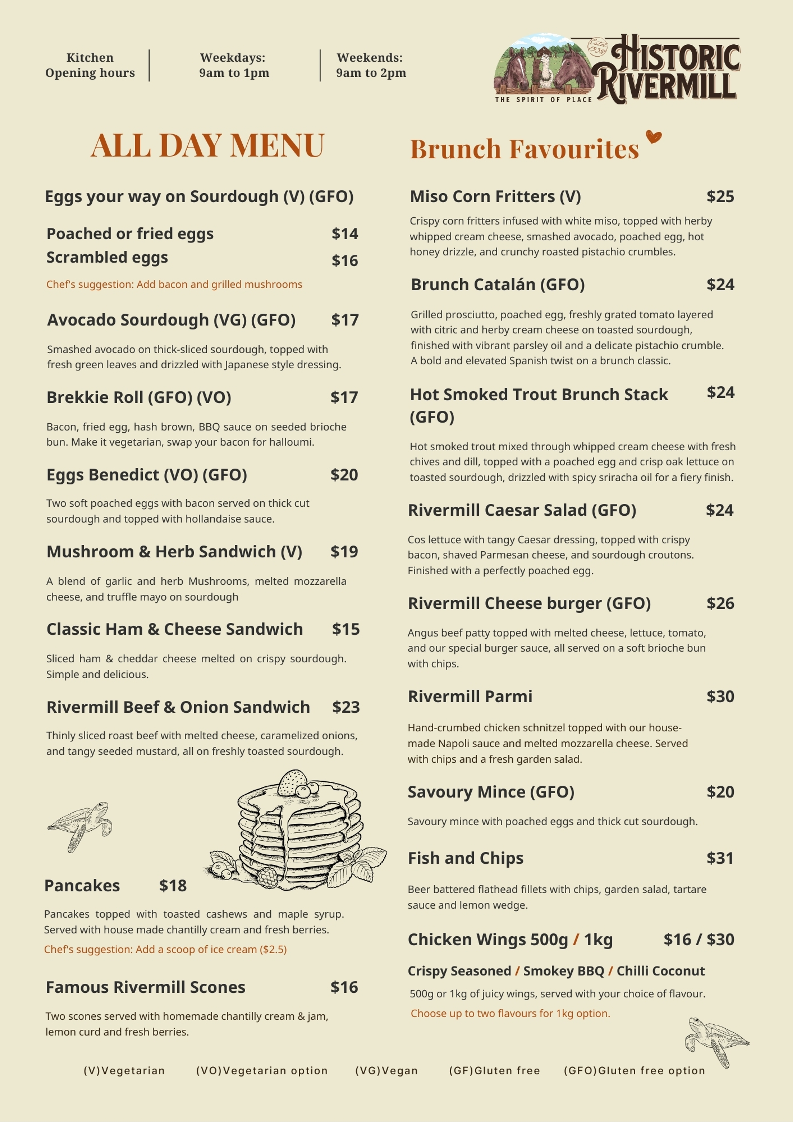 Menu, Rivermill Dining Deck